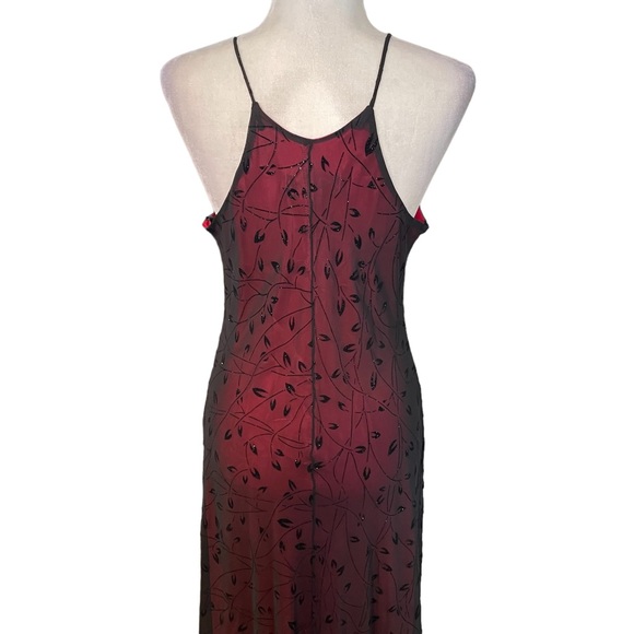 Vintage Chelsea Nites Red Black Floral Mesh Overlay Floor Length Formal Dress 14 - Picture 4 of 5